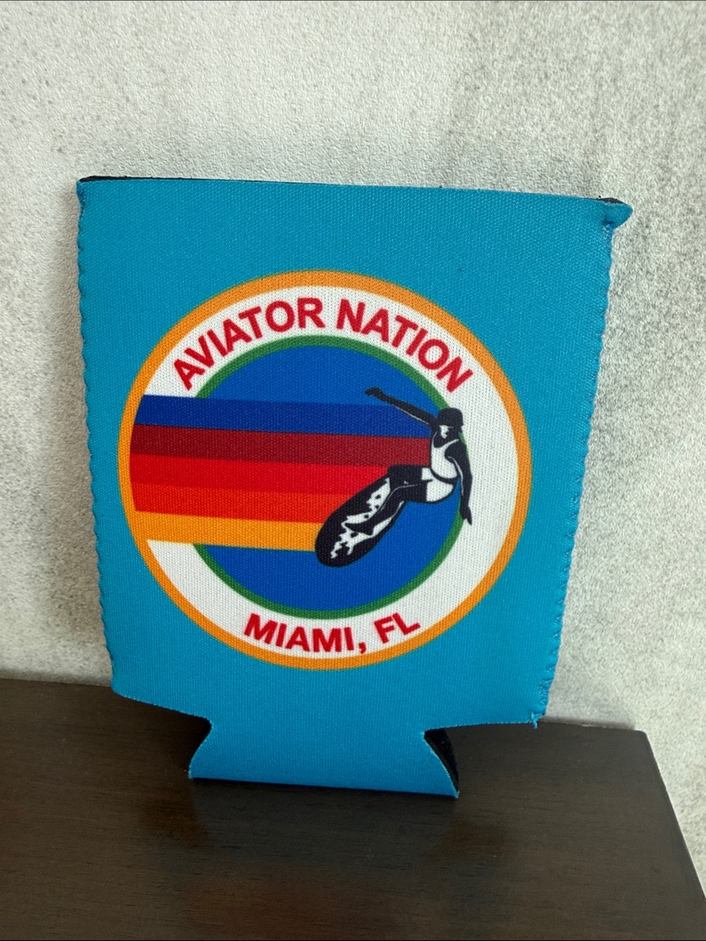 Aviator Nation Neoprene Can Cooler Koozie Blue Rainbow Logo Miami FL